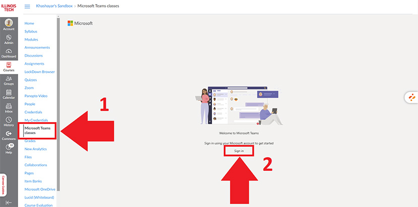 02 Open Canvas, Go to MS Teams Classes, Click on Sign in