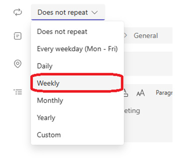 11 Weekly recurring meeting