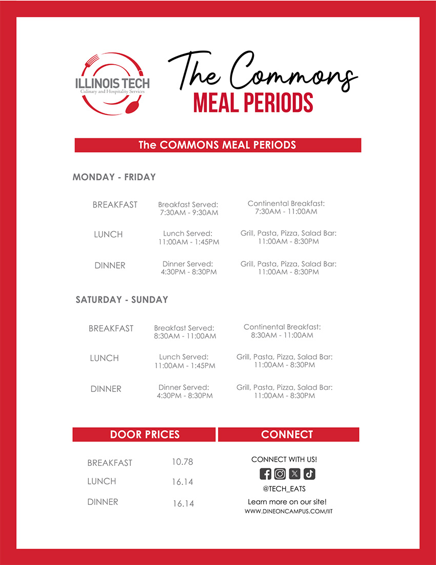 Commons Dining Hours of Operation and Availability - Fall 2025