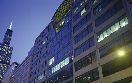 Exterior of Conviser Law Center at Night