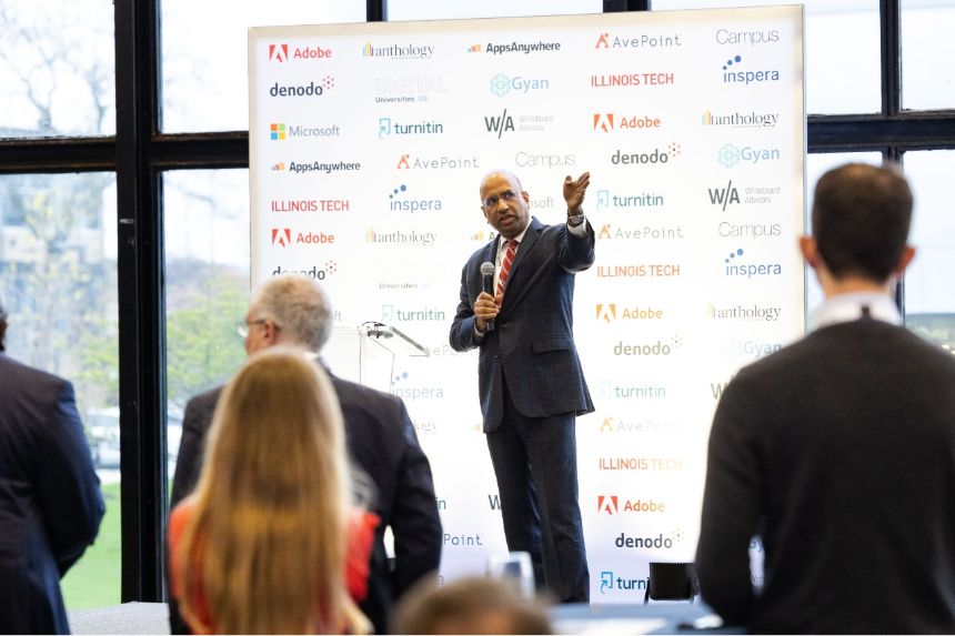 Illinois Tech President Raj Echambadi welcomes attendees to Times Higher Education's Digital Universities US Conference