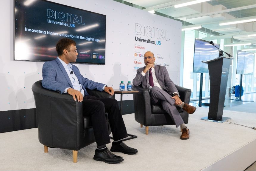 Rohit Prasad and Raj Echambadi fireside chat at Times Higher Education Digital Universities US Conference hosted by Illinois Tech