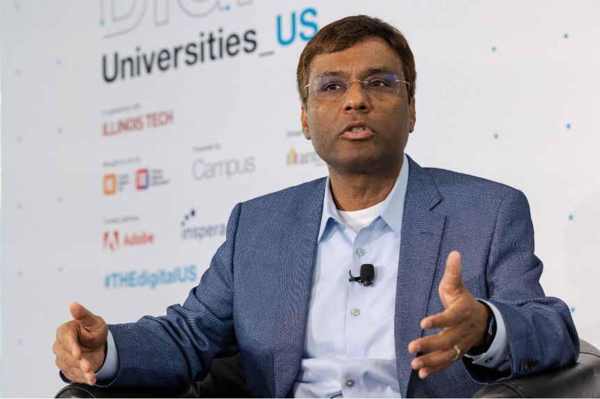 Rohit Prasad and Raj Echambadi fireside chat at Times Higher Education Digital Universities US Conference hosted by Illinois Tech