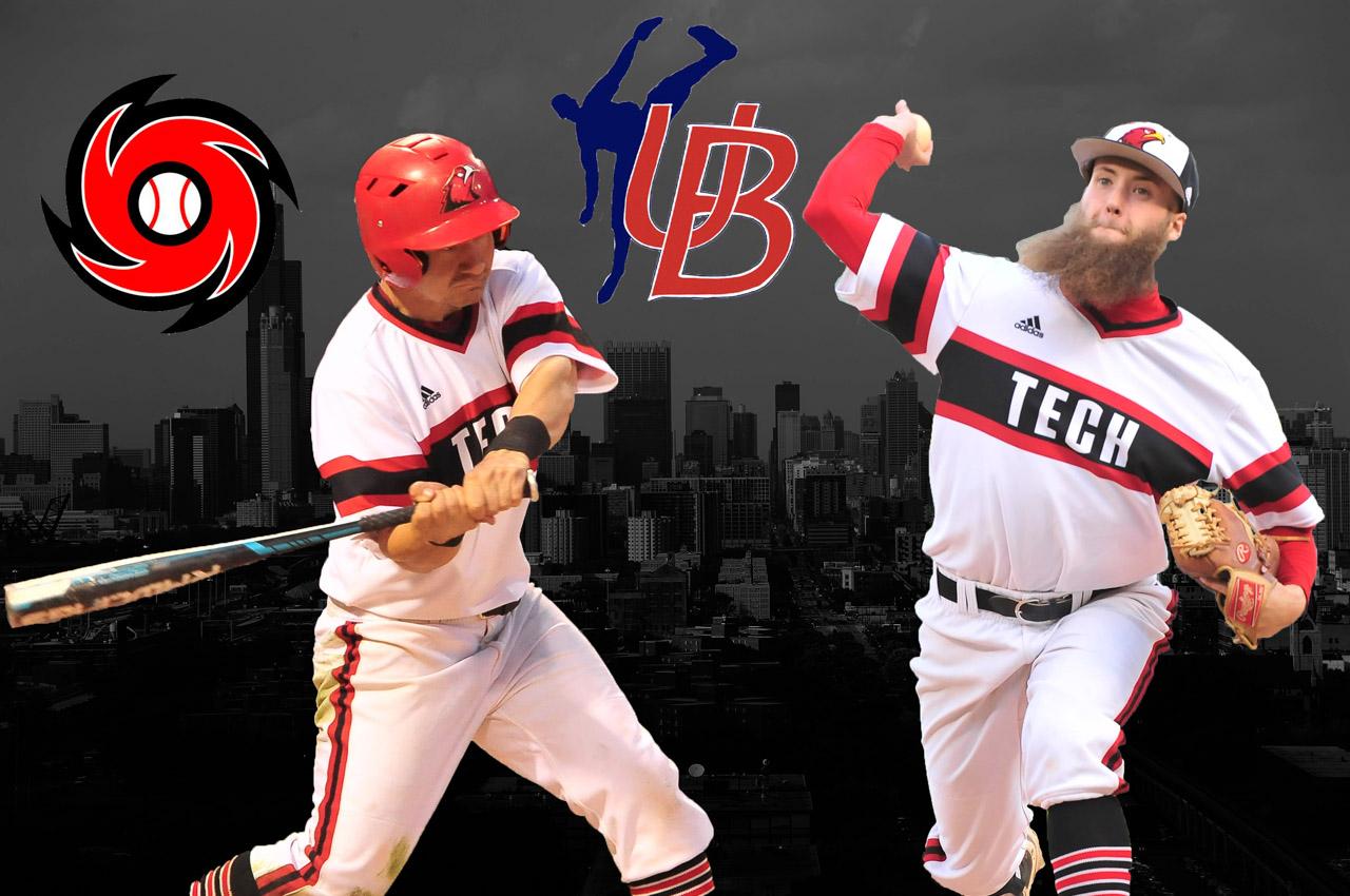 Photos of DJ Rybski and James Tarala playing baseball