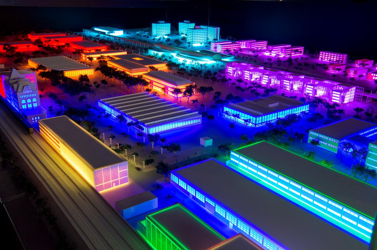 A model depicting one of Illinois Tech’s signature initiatives, the campus microgrid, on display in the Robert W. Galvin Center for Electricity Innovation
