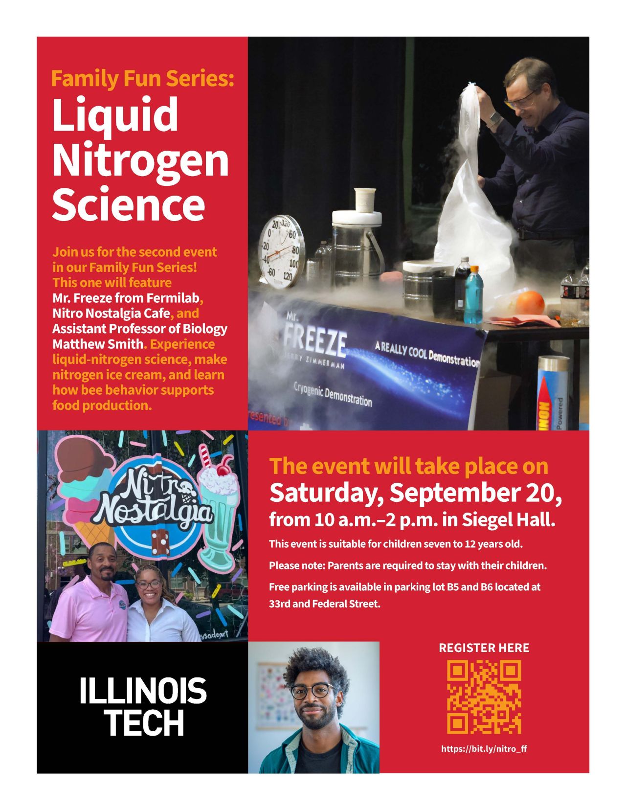 Flyer for Community Affairs Family Fun Series: Liquid Nitrogen Science