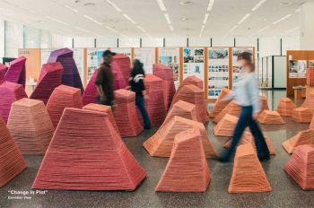 Architecture project titled, “Change in Plot,” a collection of more than 60 uniquely shaped forms designed for people to sit on, lean against, and meander through