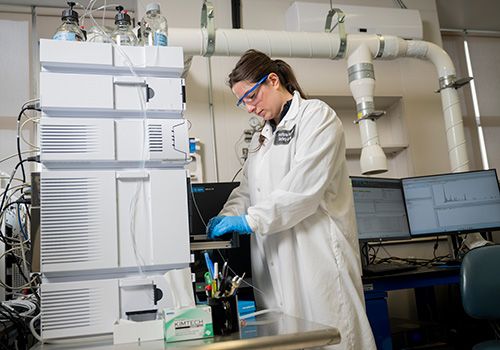 Illinois Tech student Allie Marcus works in the lab at the Institute for Food Safety and Health